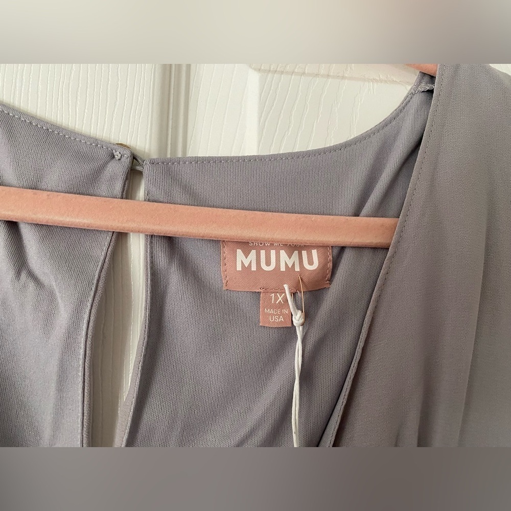 NWT Show Me Your Mumu Emily Empire Maxi Dress Dove Grey Chiffon Size‎ 1X - Picture 6 of 10